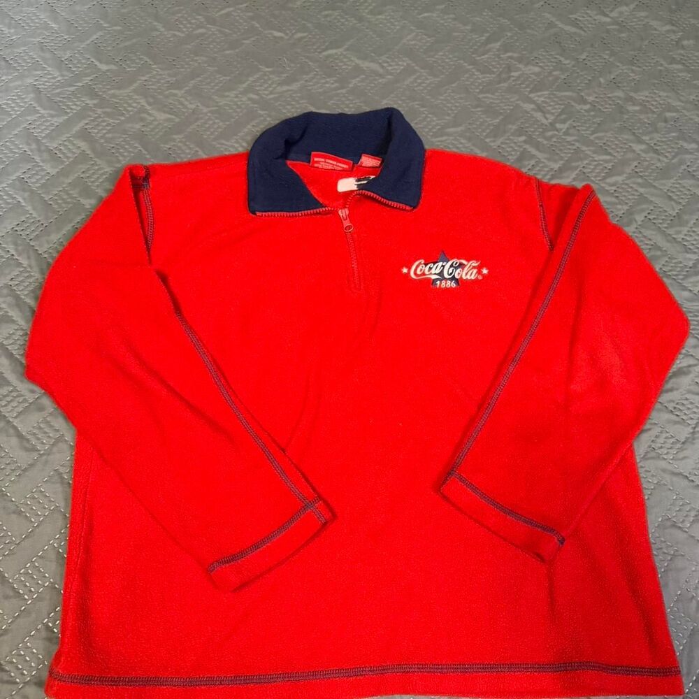 Vintage Coca-Cola Red Quarter Zip Fleece Pullover Embroidered Size Small
